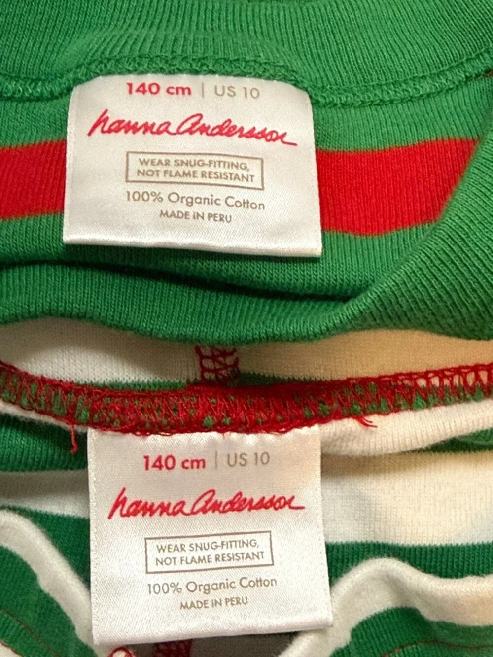 Hanna Andersson Christmas stripes pajama set kids size 10 red green holiday